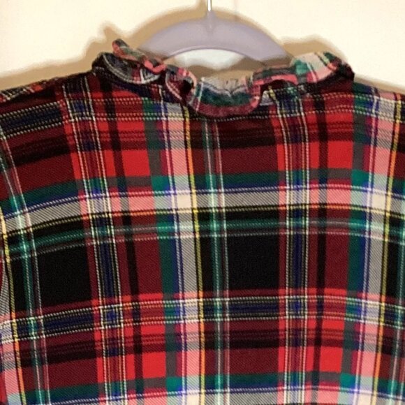 Lauren Ralph Lauren Women's Red Tartan Plaid Top Long Sleeve Blouse With Ruffles - Picture 6 of 8